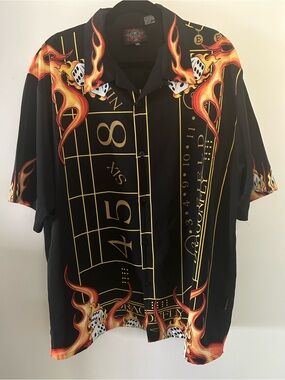 Dragonfly vintage Men's Black Casino Flame Print Short-Sleeve Button-Down Shirt